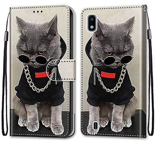 ShinyCase pour Samsung Galaxy A10 Coque Étui PU Leather Cuir Portefeuille Magnétique Anti-Rayures Protection Cover Emplacement Carte Housse Téléphone Case pour Samsung Galaxy A10,Chat Cool