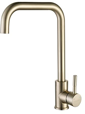 KINSE Einhebel Küchenarmatur Edelstahl | 360° Schwenkbar Spültischarmatur | Hochdruck Wasserhahn Küche | Gold