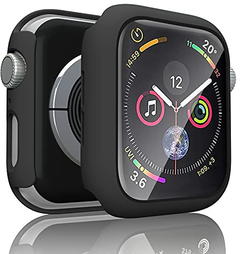 EEI [2 Pièces] Coque pour Apple Watch 44mm Serie 6/5/4/SE, Protection Écran Verre Trempé Couverture Case de Protection en PC Ultra Mince (Noir+Noir)