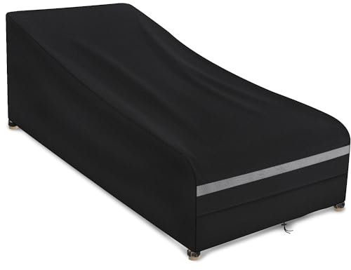 Dokon Funda Tumbona Exterior Impermeable, Tela Oxford 420D, Anti Viento, Anti UV Fundas para Tumbonas de Jardín con Salidas de Aire (200x75x40/70cm) - Negro