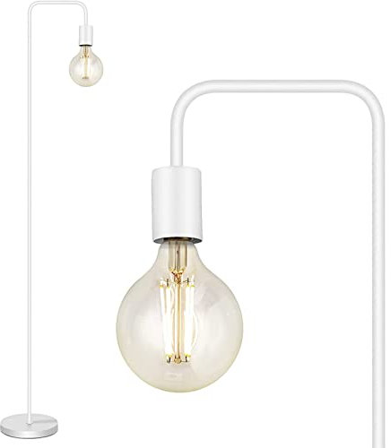 BBHome Lampadaire rétro incurvé en métal minimaliste avec interrupteur à pied pour chambre à coucher, salon, lecture, bureau I 165 cm I E27 (blanc)