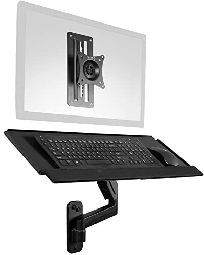 VIVO Sit-Stand 17 to 32 inch Single Monitor Wall Mount with Pneumatic Arm Keyboard Tray Combo, Height Adjustable, Max VESA 100x100mm, Black, MOUNT-VWKB1