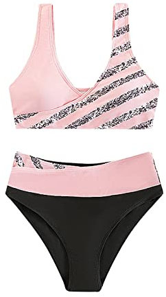Damen Bikini Set High Waist Sexy Bademode Zweiteiliger,Badeanzug Mit Schößchen,Sport Badeanzug Damen Mit Cups,Bikini Weiß Push Up,Lack Badeanzug,Monokini Schwarz