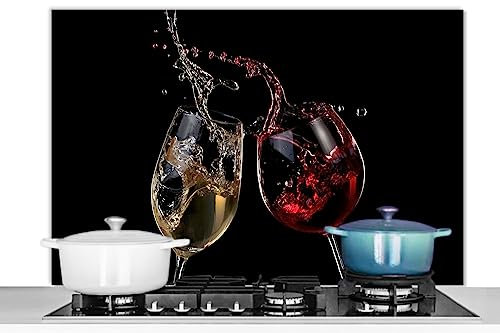 KitchenYeah© Crédence pour la Cuisine Murale 100x65 cm Aluminium Accessoire Déco Protège Mur Plaque Anti Protection Vin Rouge - Vin Blanc - Verre - Noir
