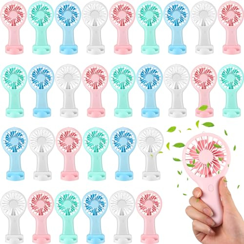 Woanger 24 Pack Mini Powerful Handheld Fan Bulk 3 Speed USB Rechargeable Small Desk Fan Summer Gift for Wedding Beach Outdoor Women Eyelash (White,Pink,Blue,Green)