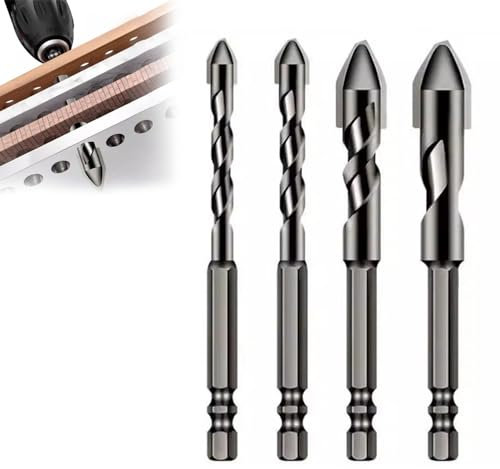 Exzenterbohrer mit schrägem Kopf und hoher Härte, Fliesenbohrer Glasbohrer, Sechskantschaft Spiralbohrer Bits Set, U-förmige Exzenter Bohrer, Universal Cobalt Bohrer Set für Metall, Holz (4PCS)
