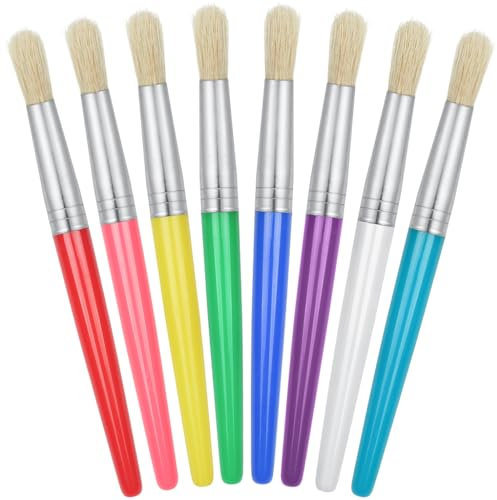 JCF Kids Paint Brushes 8 Pcs Round-Tipped Painting Brushes Set Colorful Art Paint Brush Set for Kids Beginners Art Supplies Suitable for Acrylic Oil Watercolor Gouache Painting