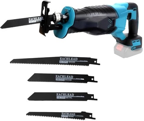 Sierra sable sin cable compatible con Makita 18V batería, sierra sable eléctrica sin escobillas con 4 hojas de sierra para cortar metal, madera, tubos de PVC, poda de árboles (sin batería)