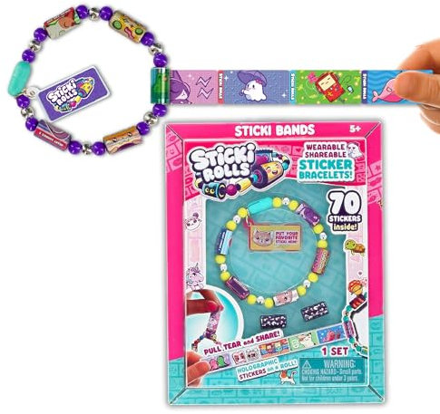 Sky Castle Stickerarmband, tragbares & teilbares Aufkleberarmband, 70 Mini-Aufkleber, Stile, Mehrfarbig, für Kinder ab 5 Jahren, enthält 70 Aufkleber (70 Sticki-Rollen)