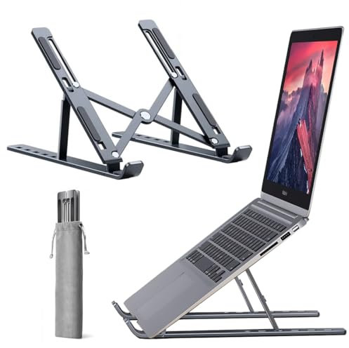 YZLELEQ Laptop Stand, Computer Tablet Stand Laptop Holder Riser Ergonomic Aluminum Adjustable 6 Angle Foldable Portable Desktop Holder Compatible with MacBook,iPad, HP, Dell, Lenovo 10-15.6”-Gray