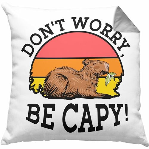Trendation Lustige Kissen mit Füllung 40x40 Don't Worry Be Cappy lustiges Geschenk für Capybara-Liebhaber (Grau)