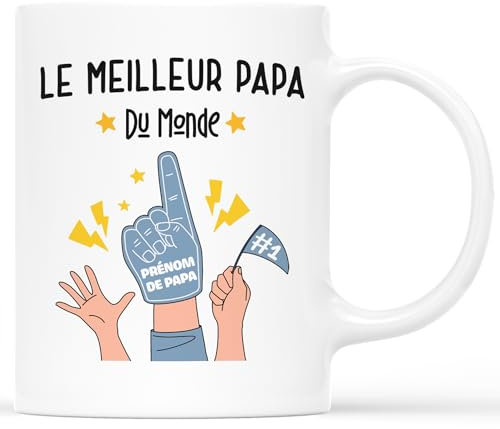 𝗖𝗔𝗗𝗘𝗔𝗨 𝗣𝗟𝗨𝗦 Mug Personnalisé Prénom - Tasse Meilleur Papa Du Monde C'est Mon Papa - Cadeau Fete des Peres Rigolo, Cadeau Papa Personnalisé, Tasse Fete Des Pere, Tasse Papa Original