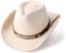 Jellecutte Western Cowboy & Cowgirl Hut Breite Krempe Filzhut mit braunen Nieten Leder Hutband Fedora Hüte-Beige