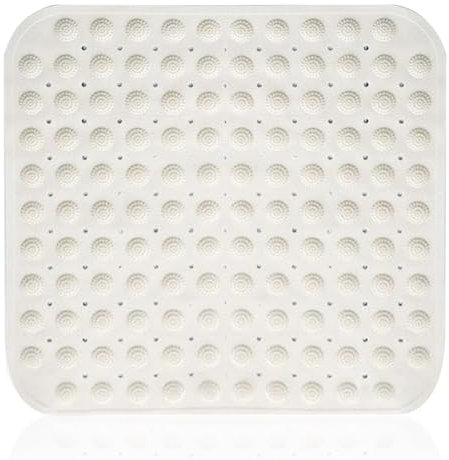 48 x 48 cm Tapis de Douche, Tapis De Douche Antidérapant, Tapis Antidérapant avec Ventouses, pour Sauna, Salle de Douche, Résistant à la Machine à Laver, Carré, Blanc
