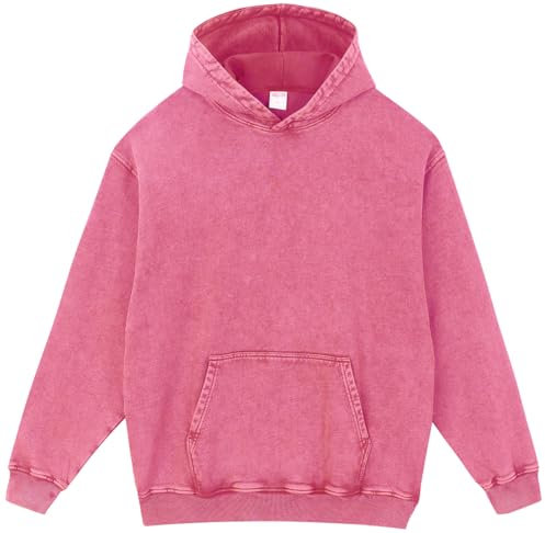 PADOLA Felpa Uomo Felpe con Cappuccio Manica Lunga Semplice Pullover Hoodie in Cotone Lavato Vintage Y2K Felpe Sportiva(M,Rosa)