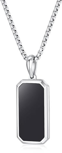 GAVU Herren Dog Tag Anhänger Kette aus echtem schwarzem Onyx 55cm