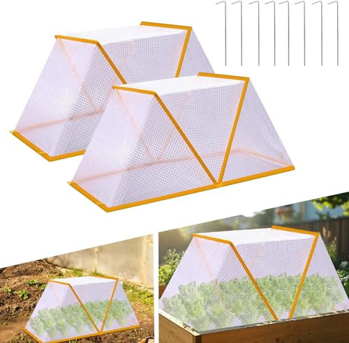 Pflanzenschutzhaube Abdeckung, 2 Stück Klein Faltbar Frostschutz Pflanzen Anzuchthaube, PVC Pflanzhilfe Hochbeet Abdeckung mit Bodennägeln, Pflanzhauben Schutz von Gemüse und Obst vor Vögeln Insekten
