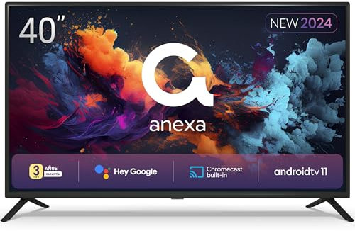 anexa - Smart TV 40 Pulgadas Full HD Android 11, Google Assistant, TDT. Televisor con 3 años de garantía SMART40C01FG, Compatible con Netflix y Prime Video