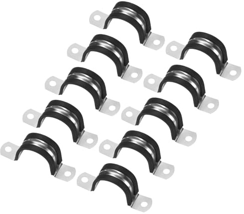 M METERXITY 10-Pack Cable Clamps, 1-3/16 Inch/ 30 mm 304 Stainless Steel Rubber Cushioned Insulated Cable Clamp U Shape Metal Holder for Tube/Wire/Pipe/Loop Installation