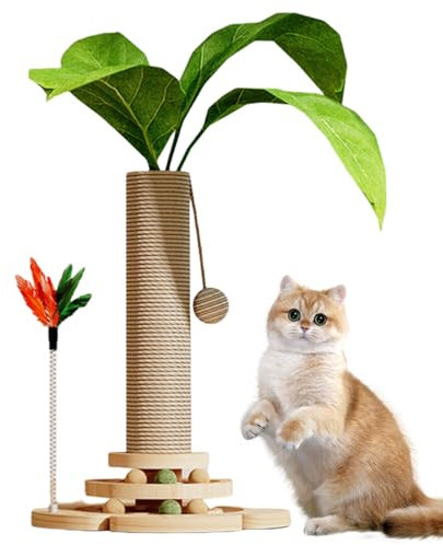 Mafagwre Griffoir pour Chat, Sisal D'intérieur Palmier, Arbre À Chat 44 Cm, Arbre À Chat en Sisal Naturel, Jouet Interactif pour Chats, Jouet Interactif pour Chat en Bois, Track Ball Rôle (A)