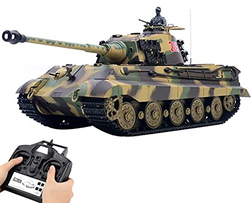Torquino Carro armato RC in scala 1/16, 2,4 G tedesco Henschel Tiger King RC modello di carro armato militare con suono/fumo/effetto tiro, regalo per gli amanti dei veicoli militari RC