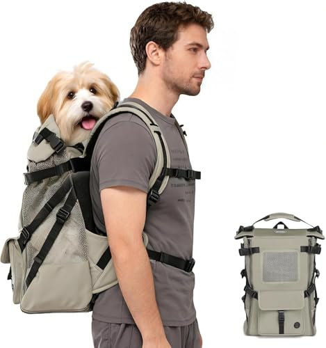 Wakytu Dog Backpack Carrier for Medium Dogs，Breathable and Comfortable Dog travel bag with Pet Neck Protection Pad and Waterproof Oxford Fabric for walking outdoor and cycling