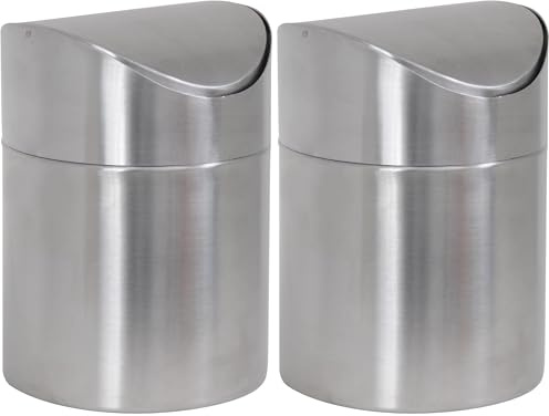 MSV Tischmülleimer – Edelstahl Tischabfalleimer mit Schwingdeckel – Kompakte Größe, ideal für kleine Räume – Küchenabfalleimer/Mini Abfallbehälter - 1,5 L (Packung mit 2)