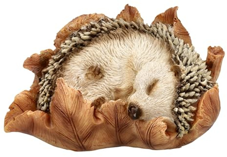 Figuren Shop GmbH Igelfigur Garten 9 cm – Kleiner Igel im Blatt aus Polyresin, handbemalt und wetterfest – Mini-Tierfigur für Blumenkasten, Pflanzschale, Beet und Herbstdeko