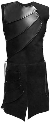 Genérico Chaleco exterior medieval hombre cuello sin mangas ajuste lateral con correa (Black, XL)