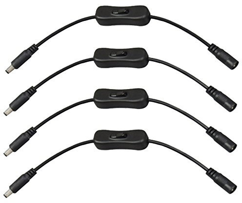 ANVISION DC-Stromkabel mit Ein-/Aus-Schalter, Klinkenstecker, 5,5 x 2,1 mm, für LED-Streifen, CCTV-Kamera, kein Löten nötig, 4 Stück
