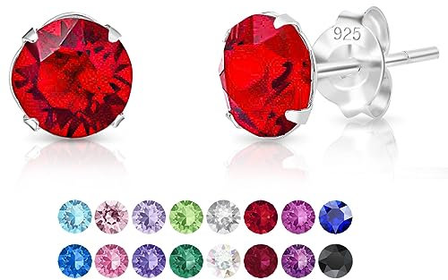 DTPSilver - Damen Ohrringe 925 Sterling Silber mit Kristallen von Swarovski® Elements 6 mm Runde Ohrstecker - Farbe : Light Siam Rot