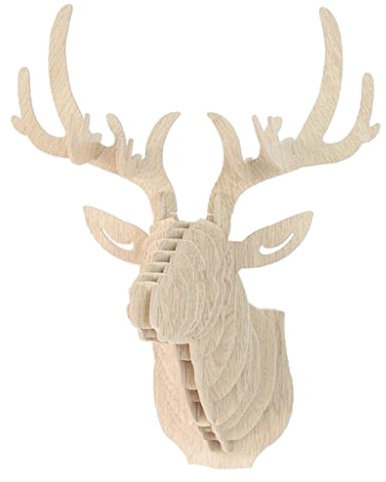 Fenteer DIY Holz Hirschkopf Hirschgeweih Hirsch Elch Kopf Skulptur Wanddeko Deko Geweih - Weiß