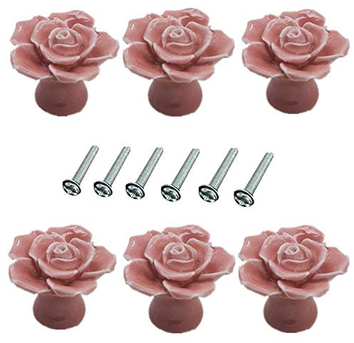 6 PCS Rose Blume Form 40 mm Keramik pullhandle, Schrank Türknauf, Kleiderschrank Schrank Schublade Schrank Küche Schrank Box Mülleimer Rollladen Schränke Knöpfe Griff ziehen