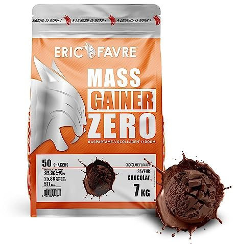 MASS GAINER ZERO +71% Glucides Bi-Sources, 22% Protéines, Prise de Masse Rapide, Gain de poids et Masse Musculaire - 7kg - Saveur Chocolat - Eric Favre