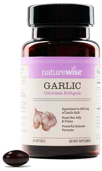 NatureWise Odorless Garlic Pills - with Royal Bee Jelly & Pollen - Herbal Supplement for Heart Health + Immune System + Antioxidants - Gluten Free, Non-GMO - 60 Softgels [2-Month Supply]