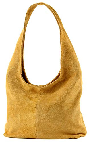 modamoda de T150 Damen Schultertasche Shopper Large aus Wildleder handmade in Italy, Farbe:Senfgelb