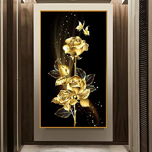 Deike Mild Diamond Painting 5D Full Bohrer Diamant Malerei Handgemachtes Gold Rose Bilder Wohnzimmer Wanddekoration (40X60cm)