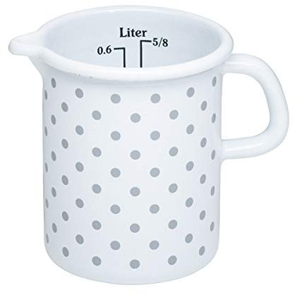 Riess, 0337-066, Küchenmaß 9cm, 0,5L, COUNTRY - PÜNKTCHEN GRAU, emailierter Stahl, Weiss mit grauen Pünktchen, 0,333kg, 9cm Durchmesser, 0,5 Liter, 14,5 x 10,1 x 12cm, Induktion