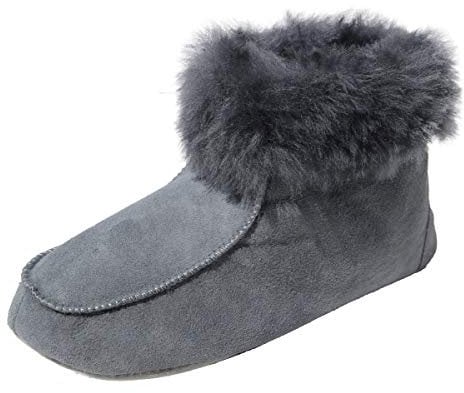Herren & Damen Lammfell Hausschuhe Ibiza Grau Fellschuhe 100% Merino Schaffell Echtleder Bettschuhe Schuhgröße 42