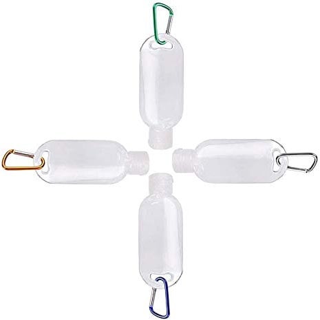 DiaryTown 50ml Silicone Travel Bottles with Clip Keyring Carabiner, Refillable Bottles with Clip, Empty Travel Bottles Containers, Portable Travel Bottles with Hook Empty Plastic Bottles, 4 Pack