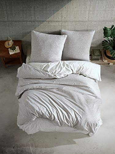 ZIRVEHOME Bettwäsche 200x200 cm grau/weiß gepunktet, 100% Baumwolle/Renforcé mit Reißverschluss Atmungsaktiver 3 teilig Wende bettbezug Set mit 2 mal Kissenbezuge 80x80 cm. Parma