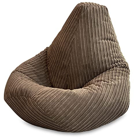 Beautiful Beanbags - Jumbo Cord Beanbag Chair, Large Plush Jumbo Cord High Back Lounger, Recliner (Brown)