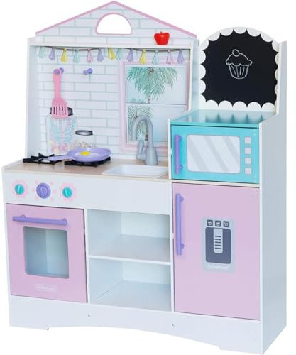 KidKraft Dreamy Delights Play Kitchen for Kids, Wooden Toy Kitchen with Cooking Accessories and Play Food included, Kids' Kitchen set, Toddler Toys, Kids' Toys, 10119
