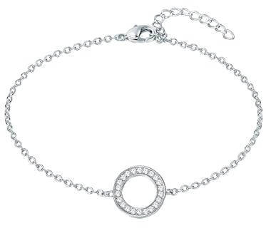 Rafaela Donata Damen Armband 925/- Sterling Silber | rhodiniert, Ankerarmband, verziert mit Kristallen, weiß, Karabinerverschluss