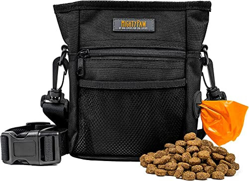 Mighty Paw Leckerlibeutel für Hunde-Training 2.0 | Futterbeutel Hundetraining - Leckerlitasche für Hunde - Pet Training Hands-Free Snack Bag mit Riemen - Magnetischer Verschluss (Orange/Schwarz)