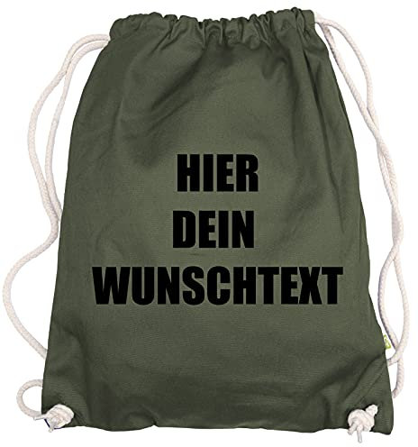 Ma2ca® Gymsac Turnbeutel/Jutebeutel Rucksack Bag Seesack mit eigenen Wunschtext Personalisieren Olive