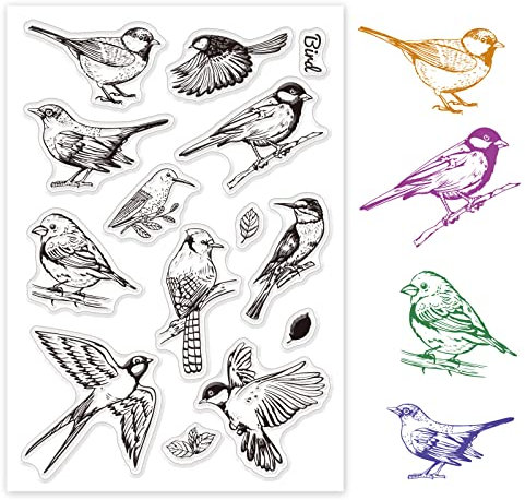 ORIGACH Realistische Vögel TPR Transparente Stempel mit Acryl-Stanzblock für die Kartenherstellung, Dekoration und DIY Scrapbooking