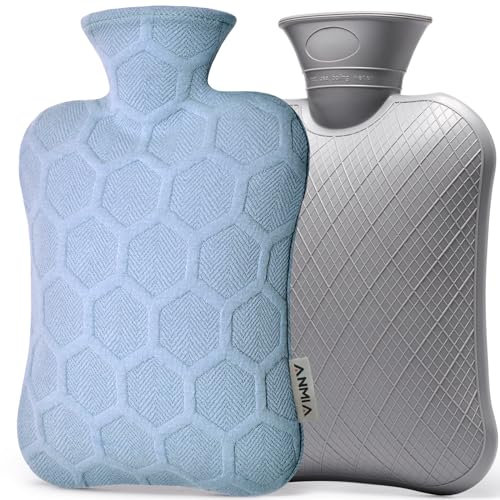 ANMIA Hot Water Bottle with Cover, Hot Water Bottle Bag for Hot and Cold Compress, Menstrual Cramps, 2L Rubber Hot Water Bottle (Light Green)