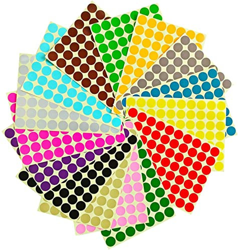 Klebepunkte Runde Punktaufkleber, 19mm Farb-Klebepunkte 16 Blätter 1120 Punkte Bunt Aufkleber, Markierungspunkte, Selbstklebende Markierungspunkte, Farbkodierung Etiketten für Kalender,Planer,Basteln