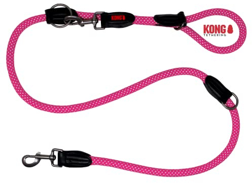 KONG Hundeleine in Pink I Dreifach verstellbar I Hochwertige Doppelleine I Laufleine mit robusten Karabinerhaken I Reflektierende Leine für Hunde I Führleine I Länge 1,5 m I Breite 14 mm Größe L